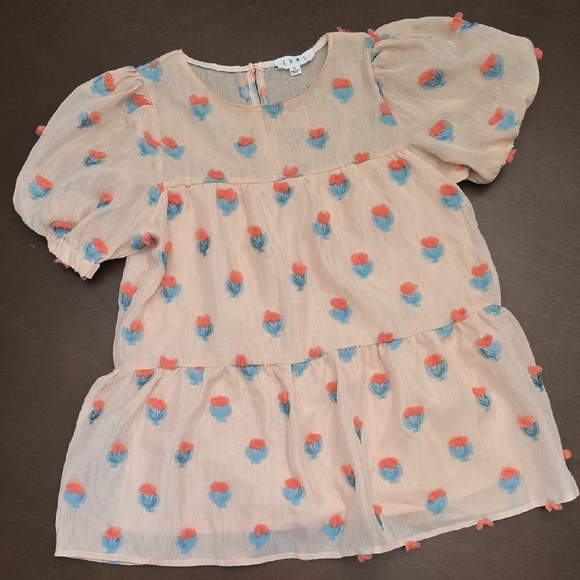 THML Tops - THML Sheer Peach Blouse with Blue and Orange Accents Sz S